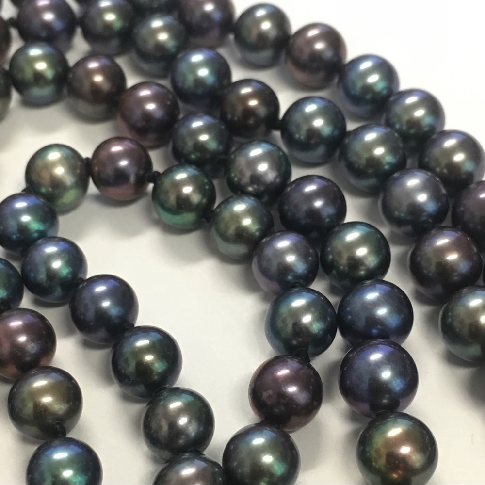 AAA Black Freshwater Pearl Double Strand Necklace - Picture 2 of 11